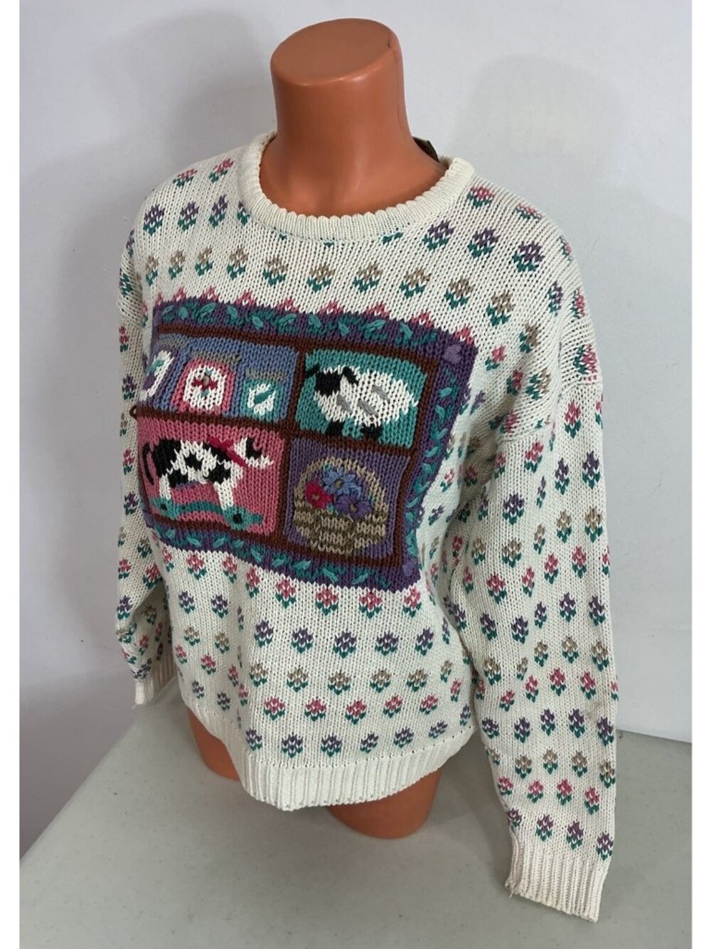 Northern Isles Vintage Cow Sweater Farm Cottagecore Women’s Medium - Picture 1 of 5